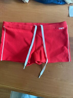 TNA Red Knit Lounge Shorts with White Piping